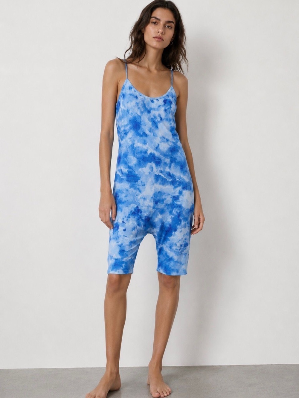 Fashion Nova Blue Tie Dye Swirl Biker Short Romper